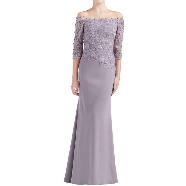 MACloth Women Off Shoulder 3/4 Sleeves Long Mother Bride Dresses Evening Gown