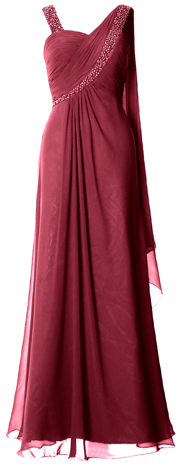 MACloth Women Beading Long Pleated Prom Dresses Evening Party Formal Gown