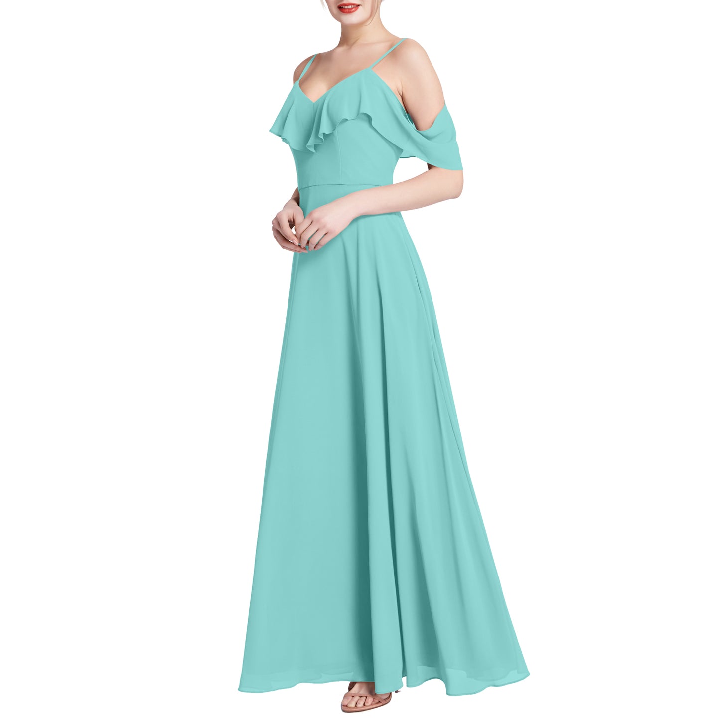 MACloth Women V Neck Cold Shoulder Long Maxi Wedding Party Bridesmaid Dresses