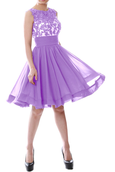 MACloth Women Beaded Lace Chiffon Short Prom Formal Dress Cocktail Party Gown