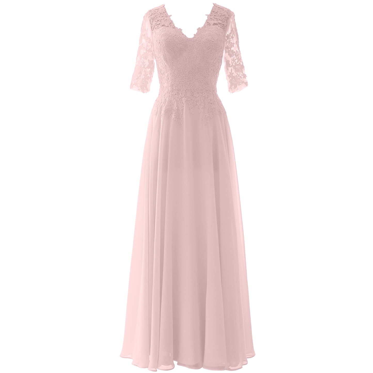 MACloth Vestido largo maxi para madre de la novia, manga corta, encaje, escote en V, vestido de noche