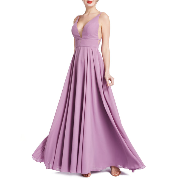 MACloth Women Plunge V Neck Long Elegant Wedding Party Bridesmaid Dresses