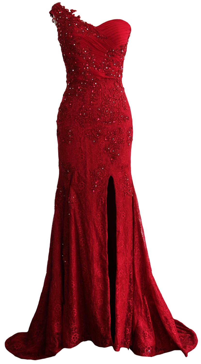 MACloth Women Prom Dresses Mermaid One Shoulder Long Lace Maxi Wedding Gown Long