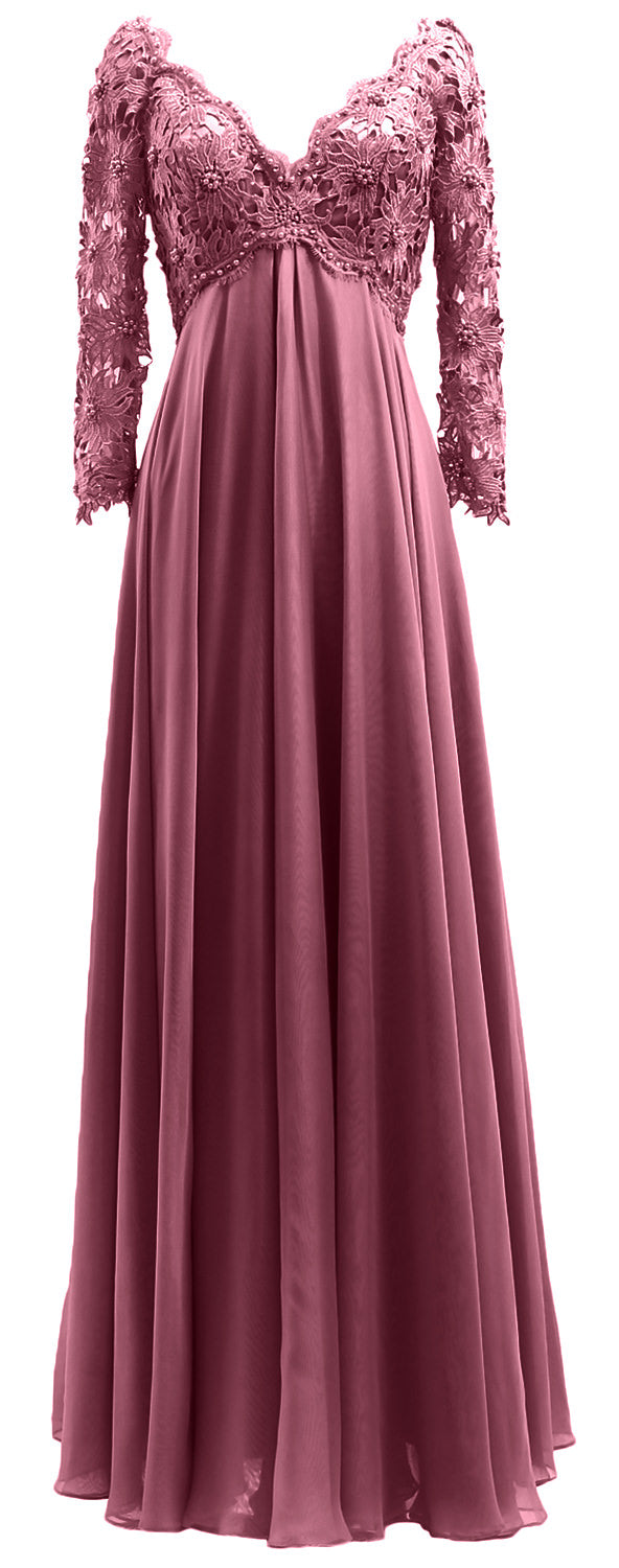 MACloth Damen Abendkleid für die Brautmutter, V-Ausschnitt, Spitze, lange Ärmel