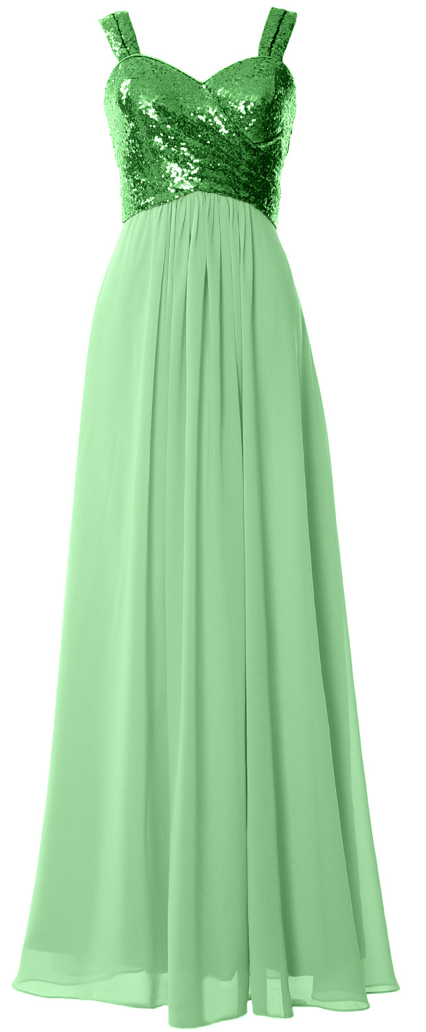 MACloth Women Sequin Chiffon Long Bridesmaid Dress Cowl Back