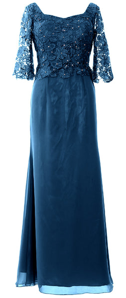 MACloth Women Mother of Bride Dresses Half Sleeves Lace Formal Evening Gown