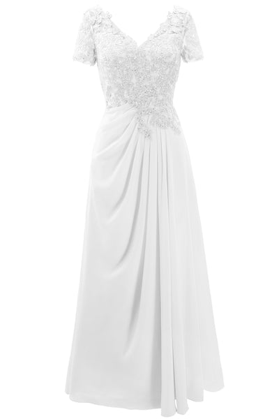 MACloth Women Mother of the Bride Dresses Short Sleeve Lace Wedding Evening Gown
