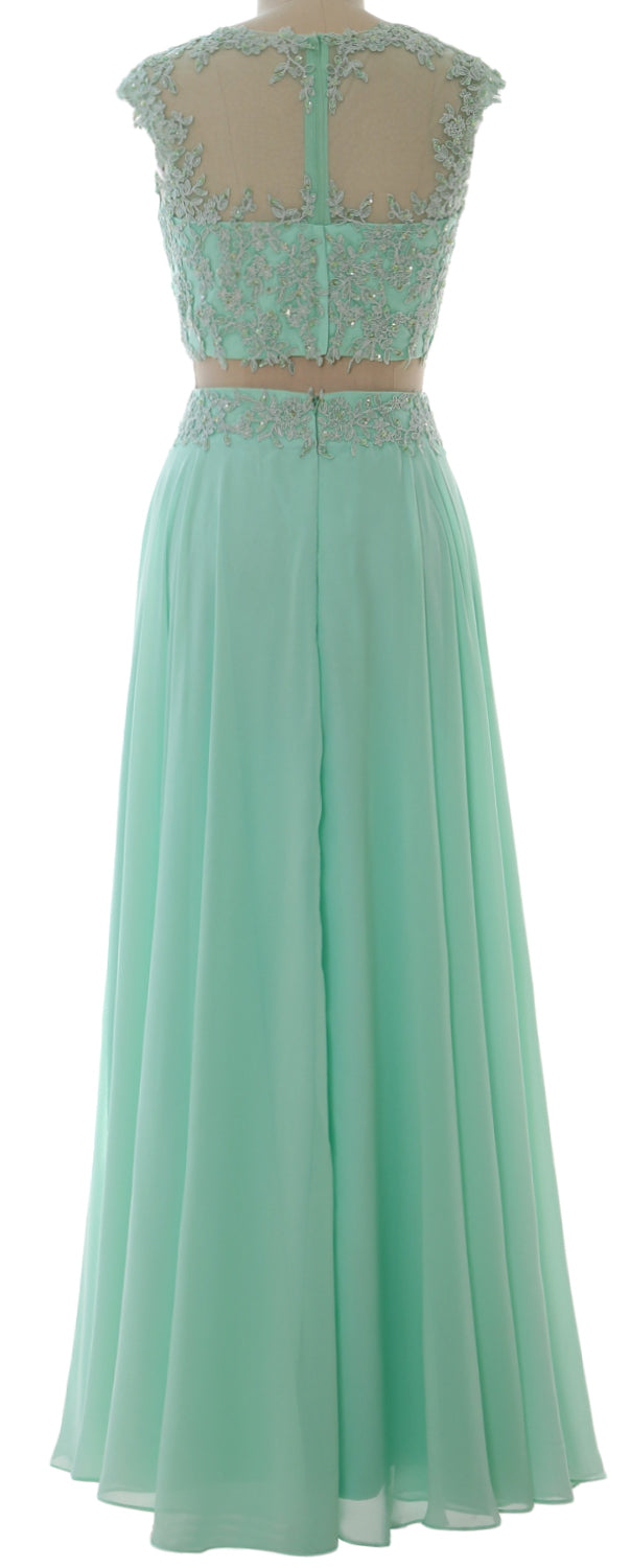 MACloth Vestido largo de fiesta de 2 piezas para mujer, de gasa con encaje, vestido formal de noche para fiesta