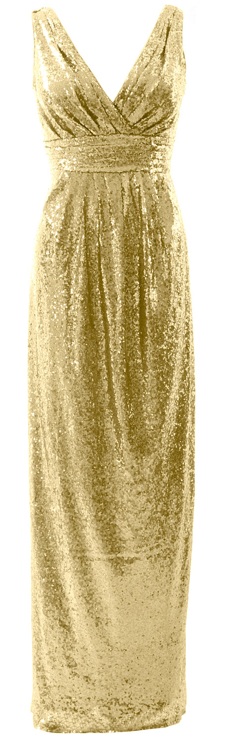 MACloth Vestidos de dama de honor para mujer Vestido de noche formal con lentejuelas sin mangas y cuello en V