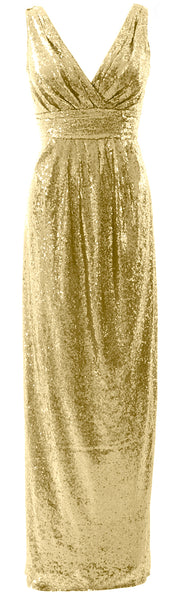 MACloth Women Bridesmaid Dresses V Neck Sleeveless Sequin Formal Evening Gown