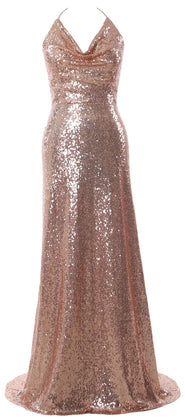 MACloth Women Halter Long Sequin Bridesmaid Dresses Party Evening Gown Maxi