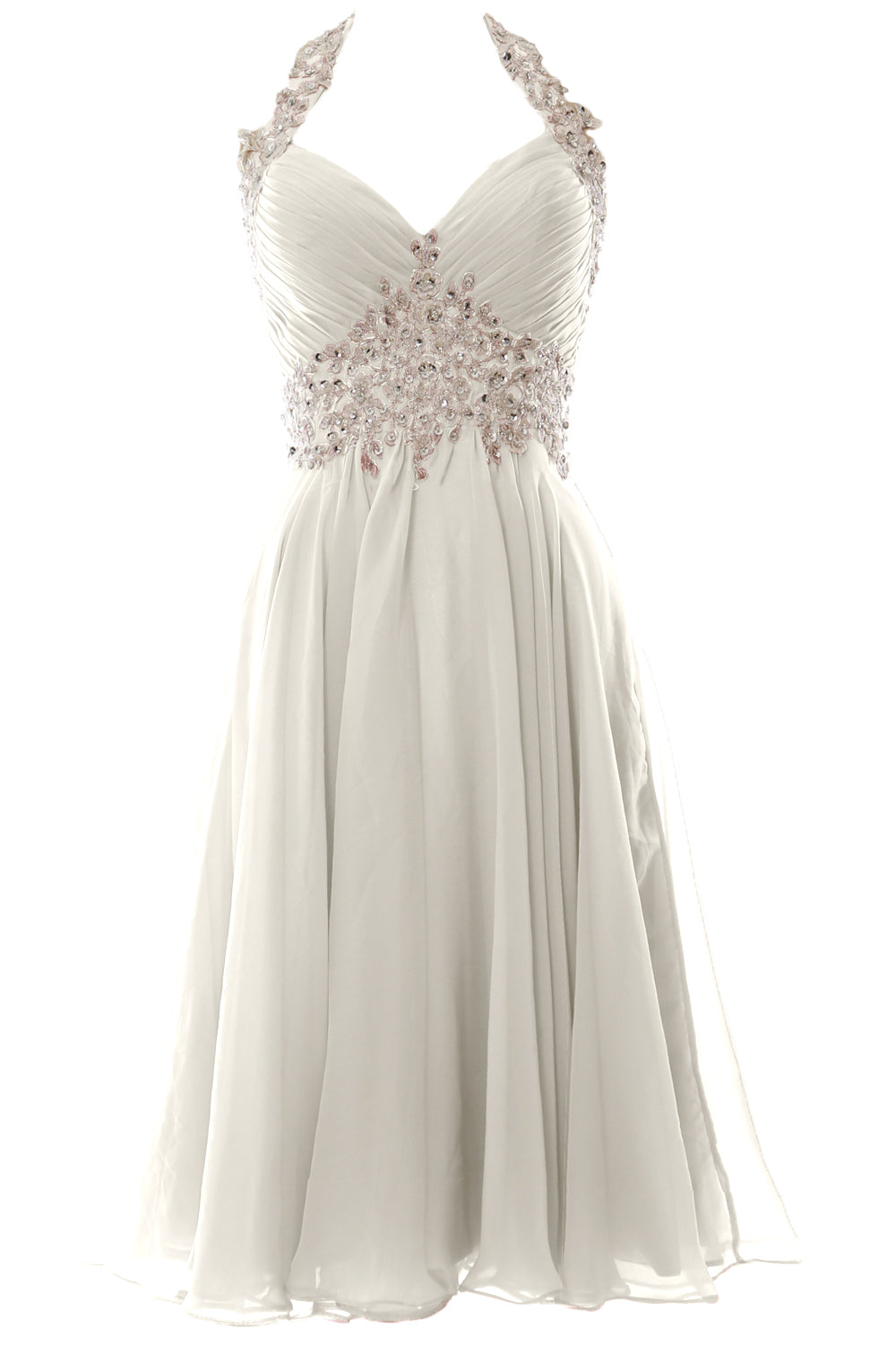 MACloth Damen Neckholder Kurz Spitze Perlenbesetztes Kleid für Hochzeitsgäste Homecoming