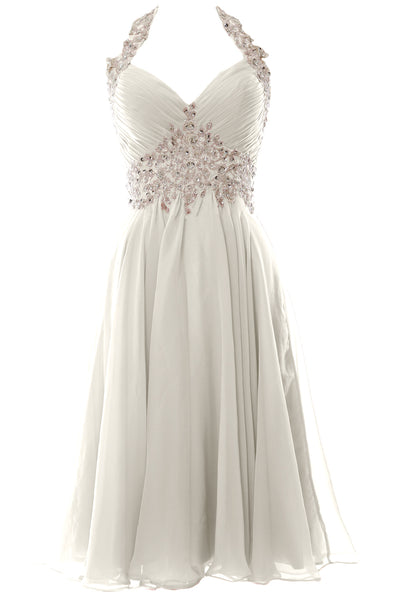 MACloth Women Halter Short Lace Beading Wedding Guest Dresses Homecoming