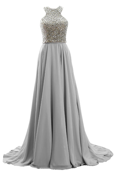 MACloth Women Two Piece Beaded Formal Evening Gown 2019 Chiffon Long Prom Dress