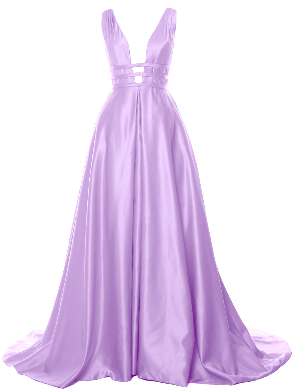 MACloth Damen Ballkleid mit tiefem V-Ausschnitt, Satin, ärmellos, formelle Abendkleider