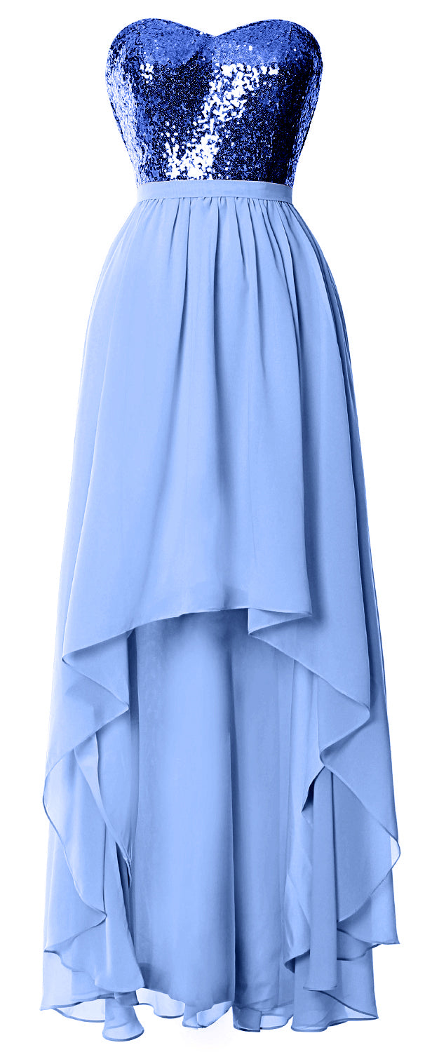 MACloth High Low Brautjungfernkleider Sweetheart Pailletten Hochzeitsfeierkleid
