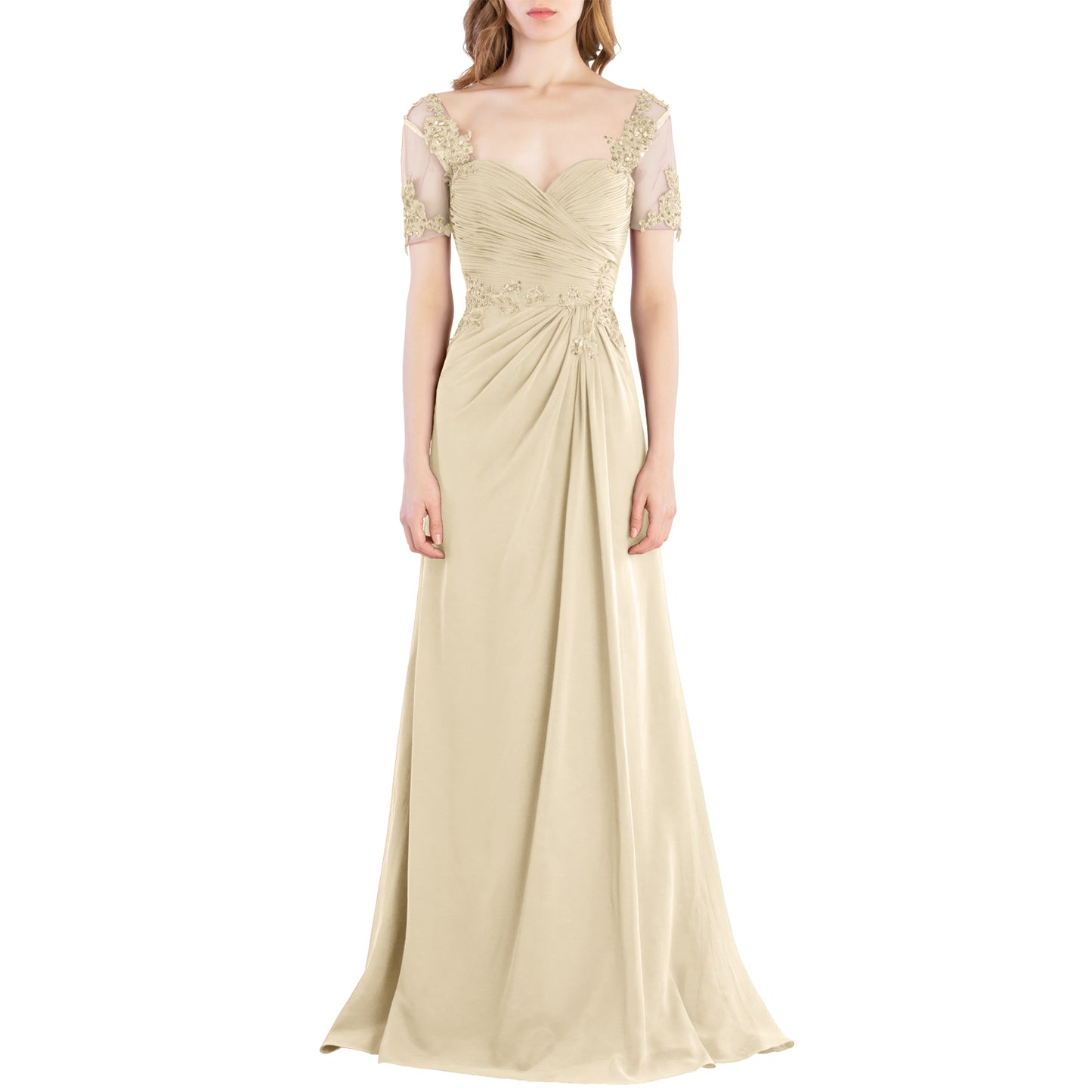 MACloth Women Vintage Short Sleeves Long Wedding Mother Bride Bridesmaid Dresses