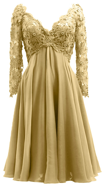 MACloth Women Long Sleeves Short Mother  Bride Dresses V Neck Cocktail Party