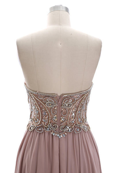 MACloth Women Strapless Beaded Chiffon Formal Evening Gown 2019 Long Prom Dress