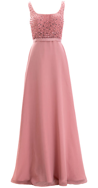 MACloth Women Straps Scoop Neck Beaded Formal Evening Gown 2019 Long Prom Dress