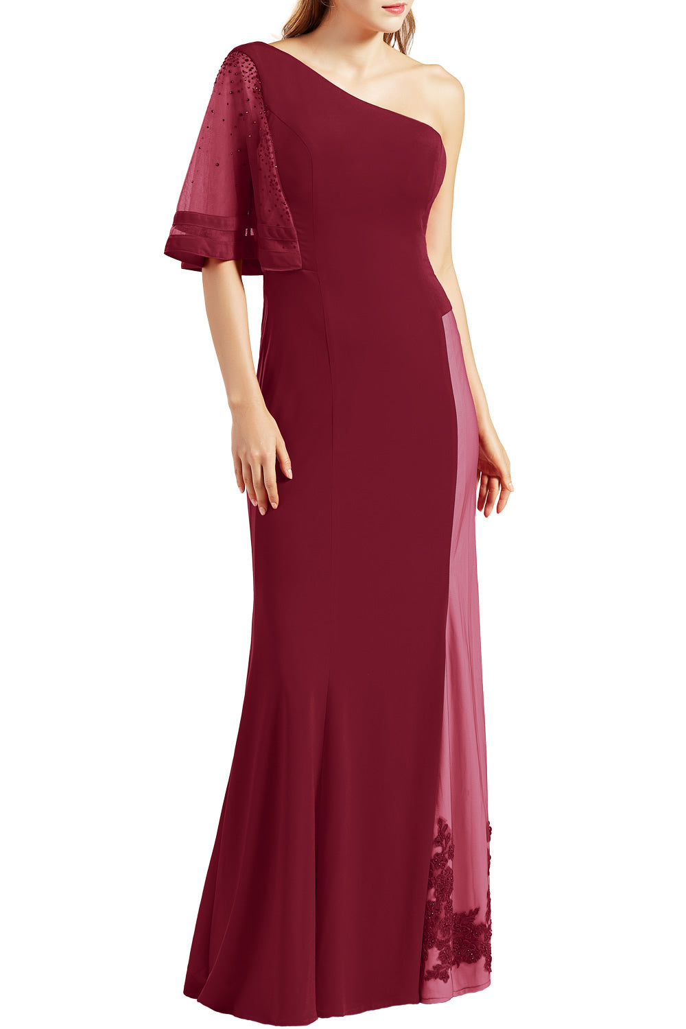 MACloth Women One Shoulder Prom Evening Gown Long Jersey Formal Party Dresses