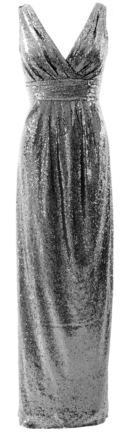 MACloth Vestidos de dama de honor para mujer Vestido de noche formal con lentejuelas sin mangas y cuello en V