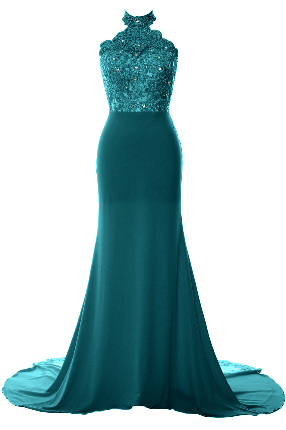 MACloth Women Prom Dresses Mermaid Sleeveless Lace Evening Party Formal Gown