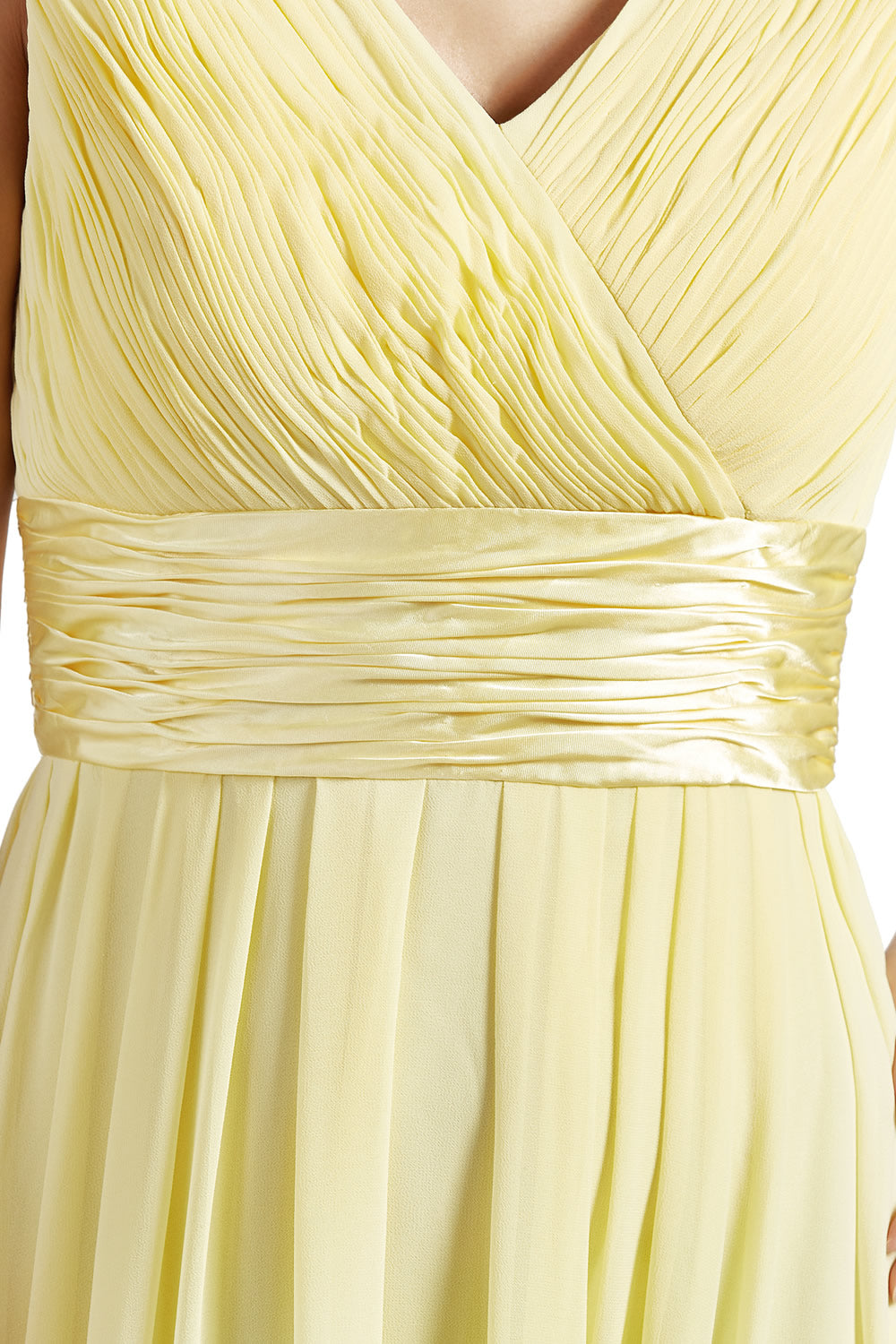 MACloth Damen Langes V-Ausschnitt Chiffon Brautjungfernkleid mit Rüschen BD