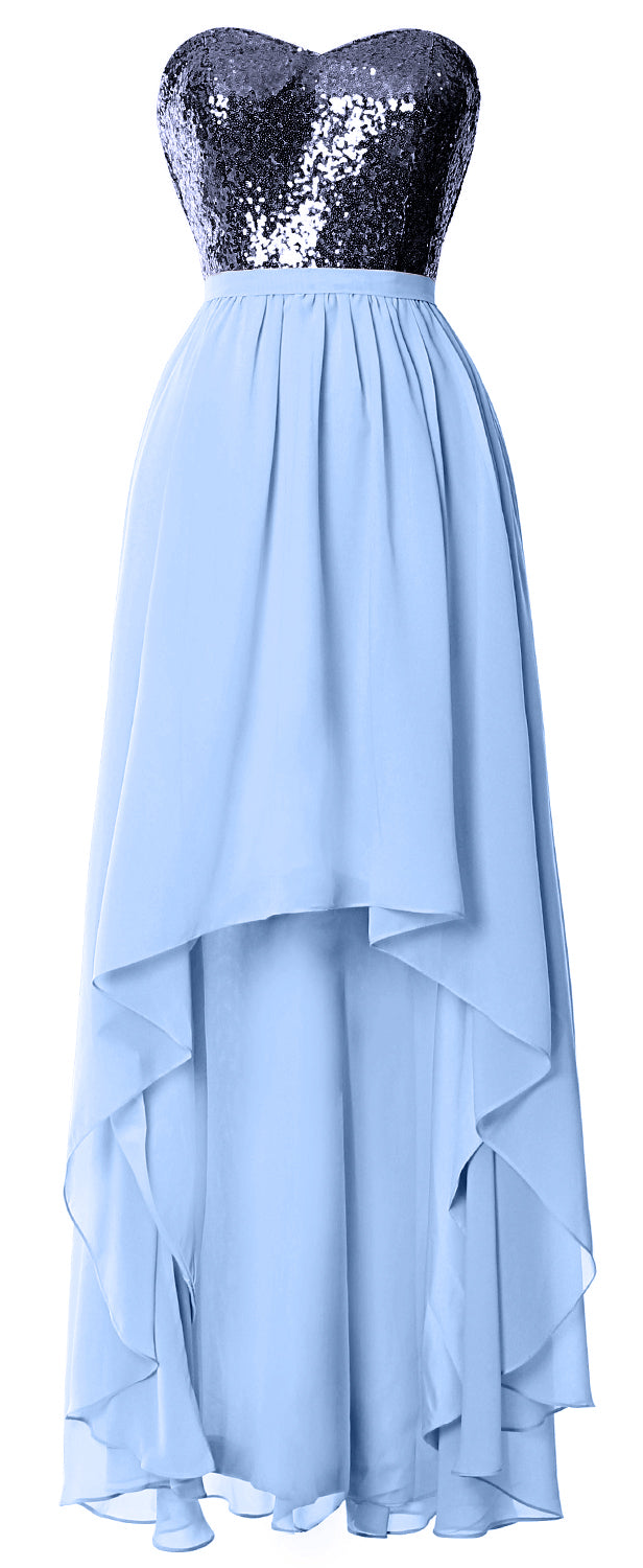MACloth High Low Brautjungfernkleider Sweetheart Pailletten Hochzeitsfeierkleid