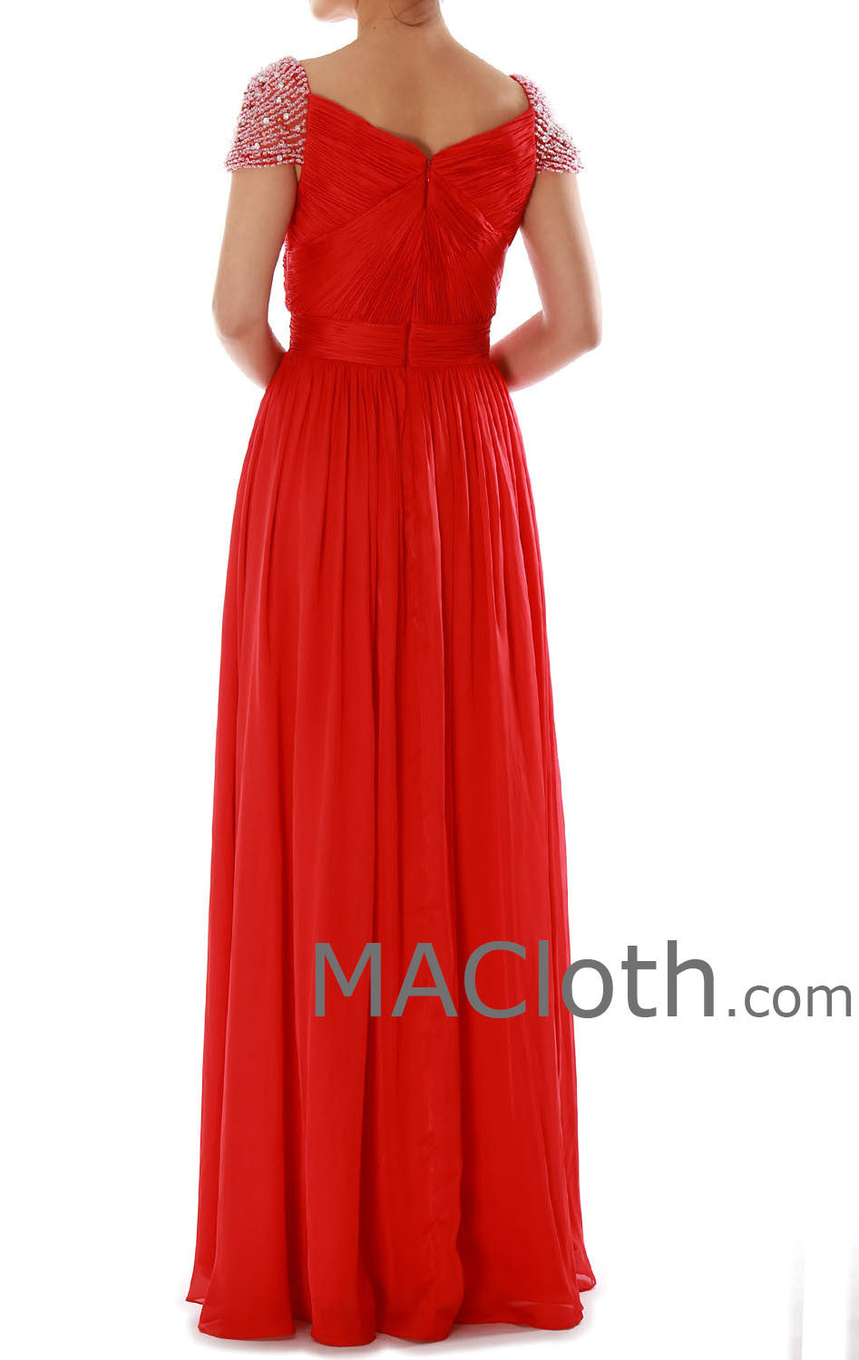 Macloth Women Cap Sleeves Sweetheart Long Red Prom Dress Chiffon Ball Gown 160178 Custom Color / Floor Length / US12