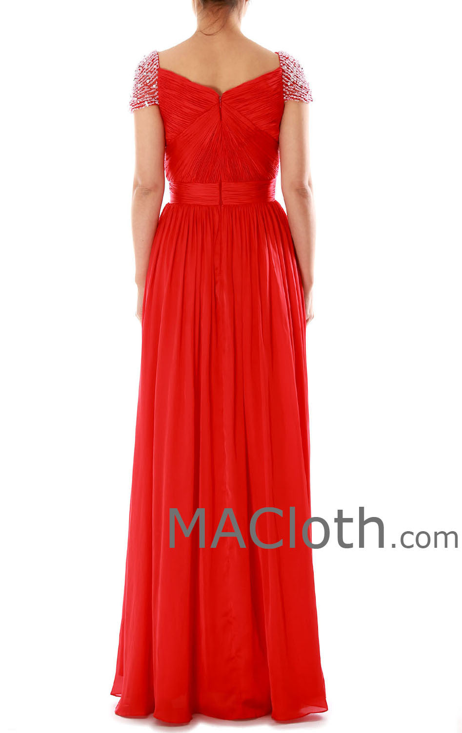 Vestido de fiesta largo de gasa con escote en forma de corazón y mangas cortas de MACloth para mujer 160178