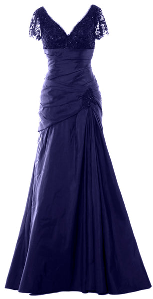MACloth Mother of Bride Dresses Mermaid Short Sleeves Evening Party Formal Gown