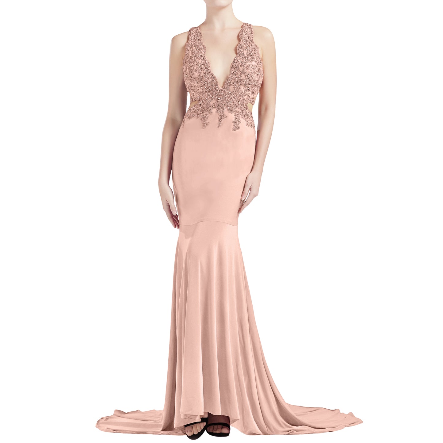 MACloth Damen Meerjungfrau V-Ausschnitt Spitze Langes Ballkleid Formales Abendkleid