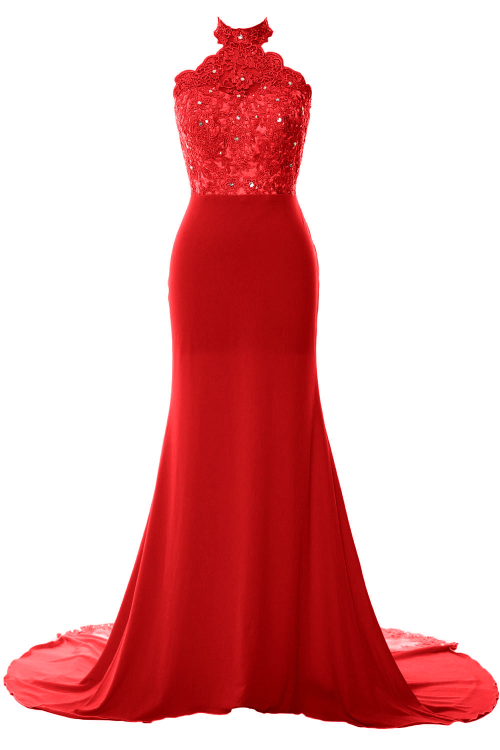 MACloth Women Prom Dresses Mermaid Sleeveless Lace Evening Party Formal Gown