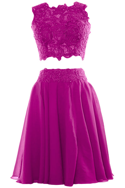 MACloth Women Two Piece Lace Chiffon Short Prom Dress Cocktail Party Formal Gown