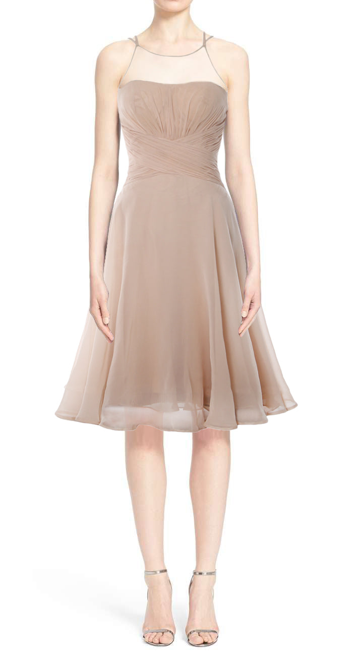 Vestido de cóctel corto elegante con ilusión de MACloth, vestido formal de gasa para boda o fiesta