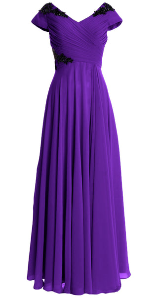 MACloth Women Mother of the Bride Dresses Cap Sleeves V Neck Formal Evening Gown