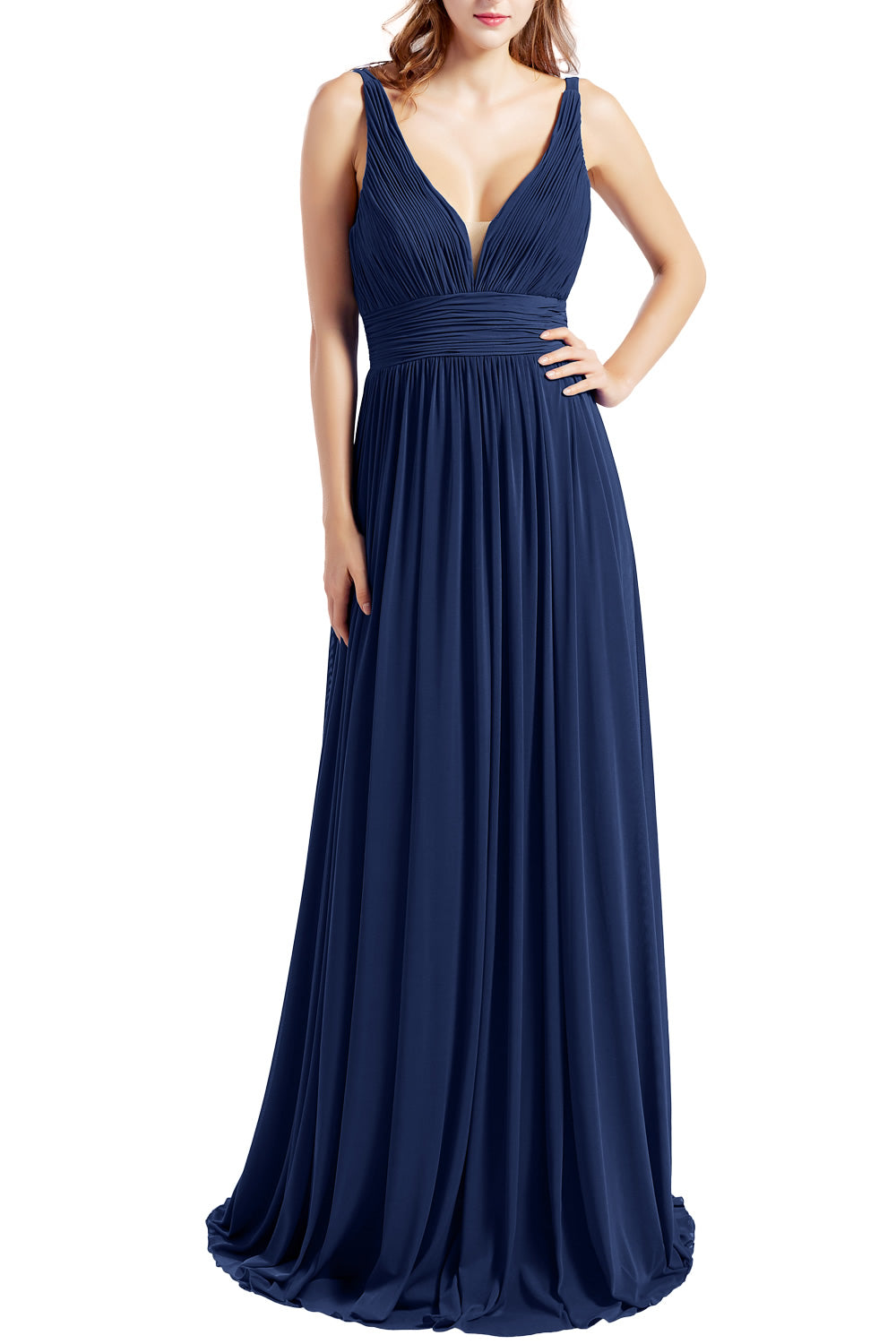 MACloth Women Sleeveless V Neck Bridesmaid Dresses Beach Wedding
