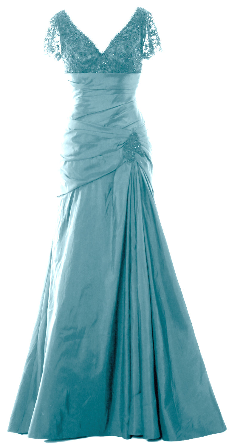 MACloth Mother of Bride Dresses Mermaid Short Sleeves Evening Party Formal Gown