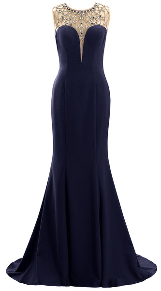 MACloth Women Mermaid Beaded Crepe Evening Gown 2020 Long Prom Party Dresses