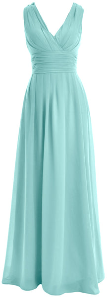 MACloth Long Romantic Wedding Party Bridesmaid Dresses V neck Sleeveless