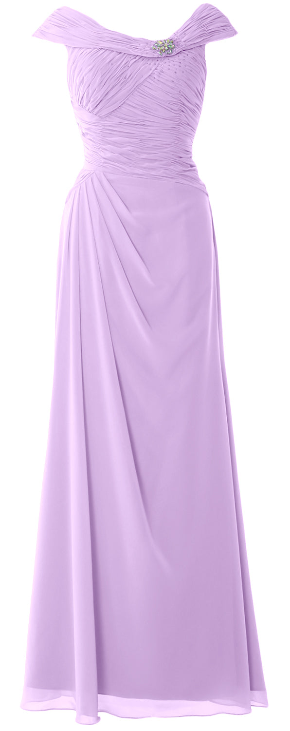MACloth Women Cap Sleeves Boat Neck Formal Gown Long Mother of the Bride Dress