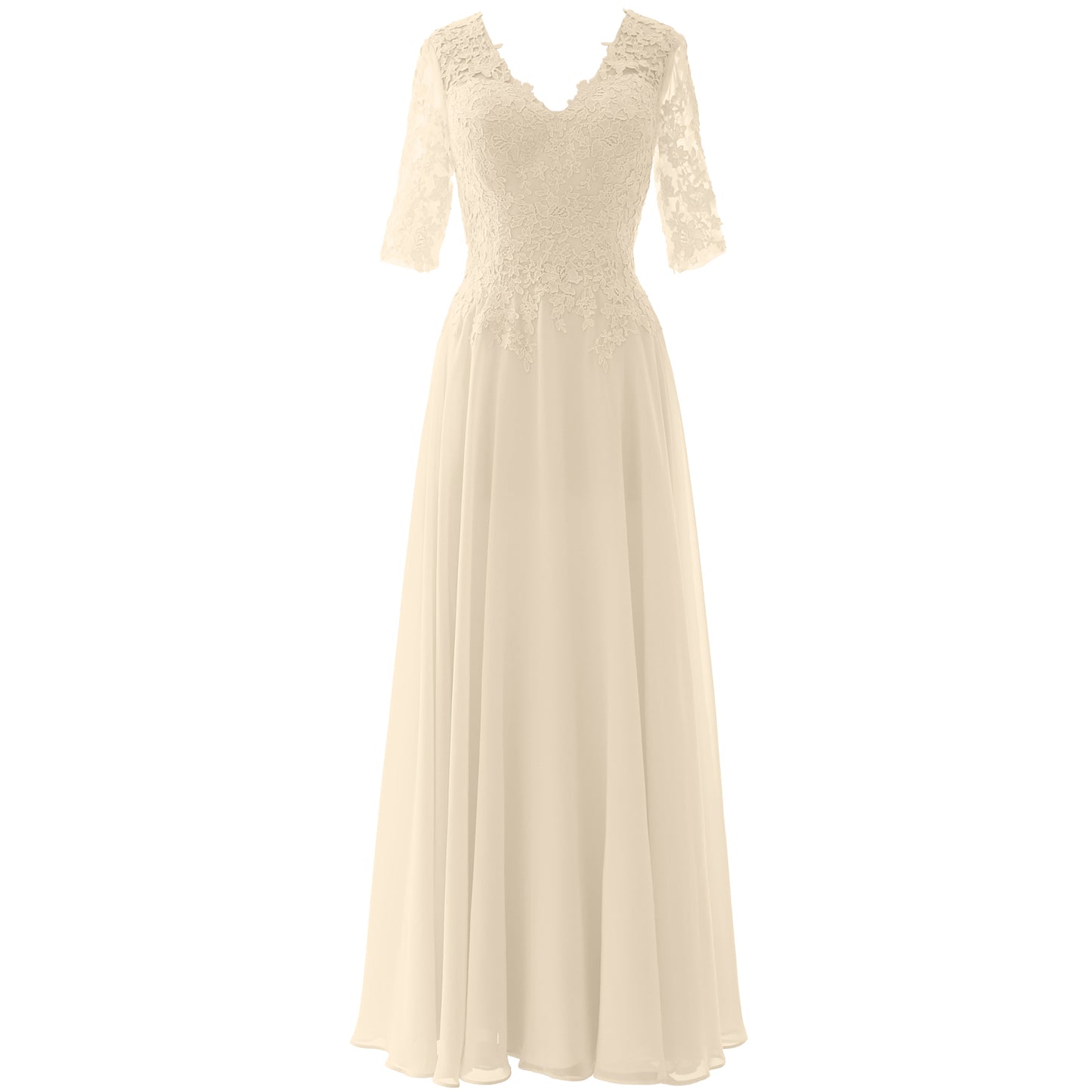 MACloth Vestido largo maxi para madre de la novia, manga corta, encaje, escote en V, vestido de noche