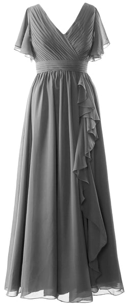 MACloth Mother of the Bride Dresses with Sleeves V Neck Long Wedding Formal Gown