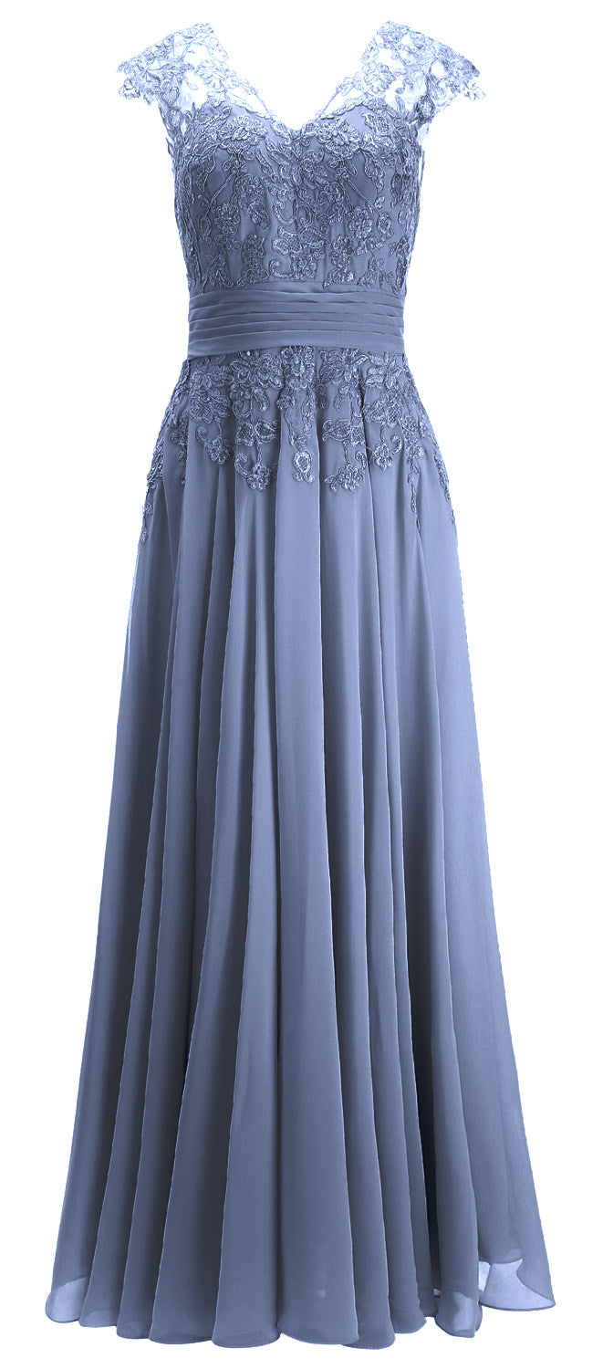 MACloth Damen Maxikleid für die Brautmutter, Flügelärmel, V-Ausschnitt, Spitze, Abendkleid