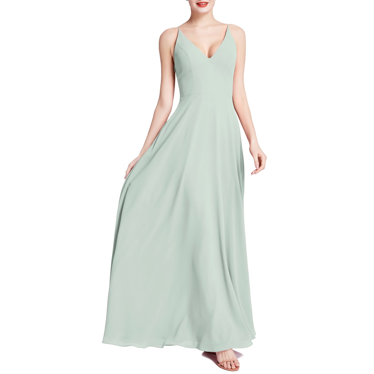 MACloth Mujeres Cuello en V Maxi Boda Fiesta Dama de Honor Vestidos Vestido de Noche