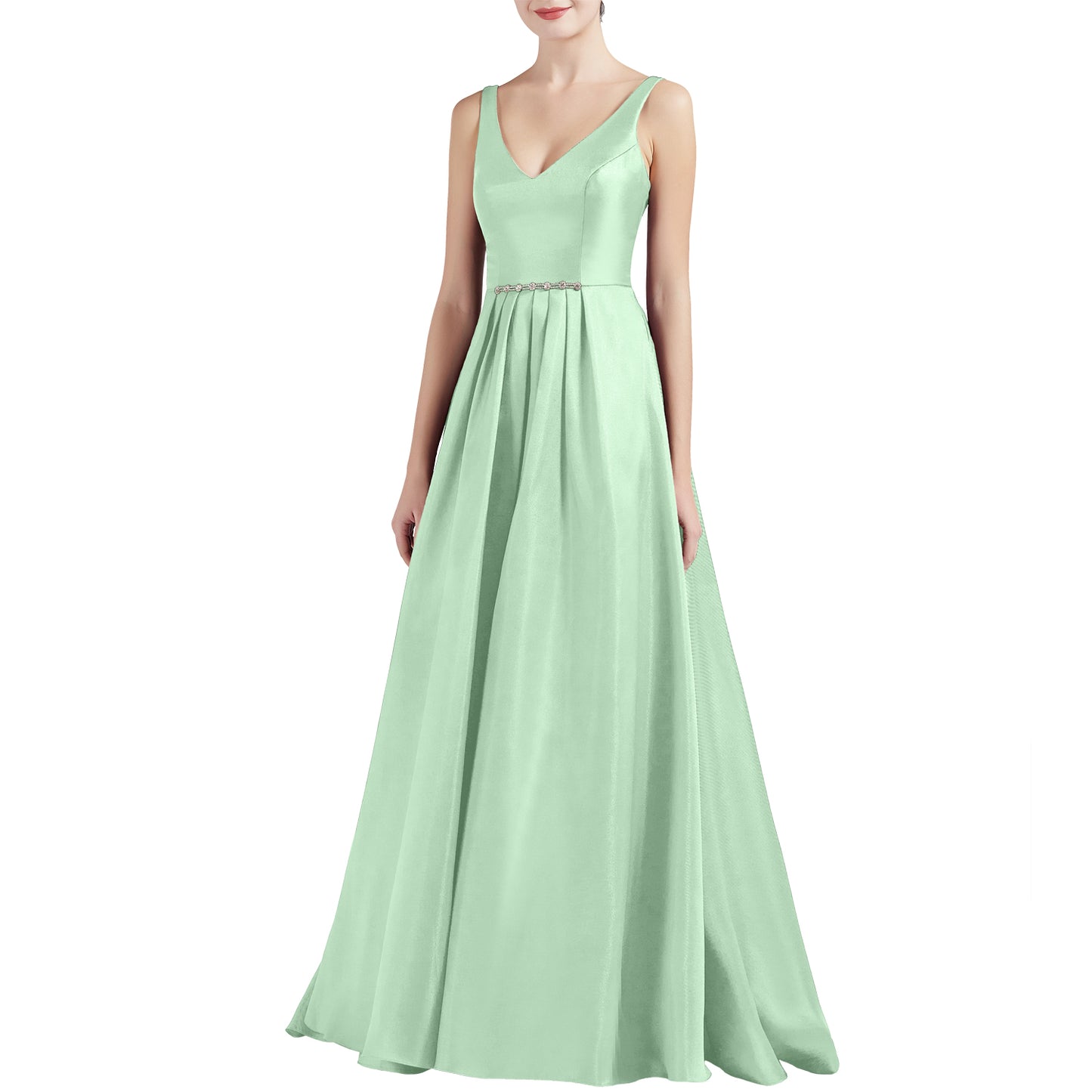 MACloth Mujeres A Línea V Cuello Largo Satén Vestidos de Fiesta de Graduación Vestido de Baile de Boda