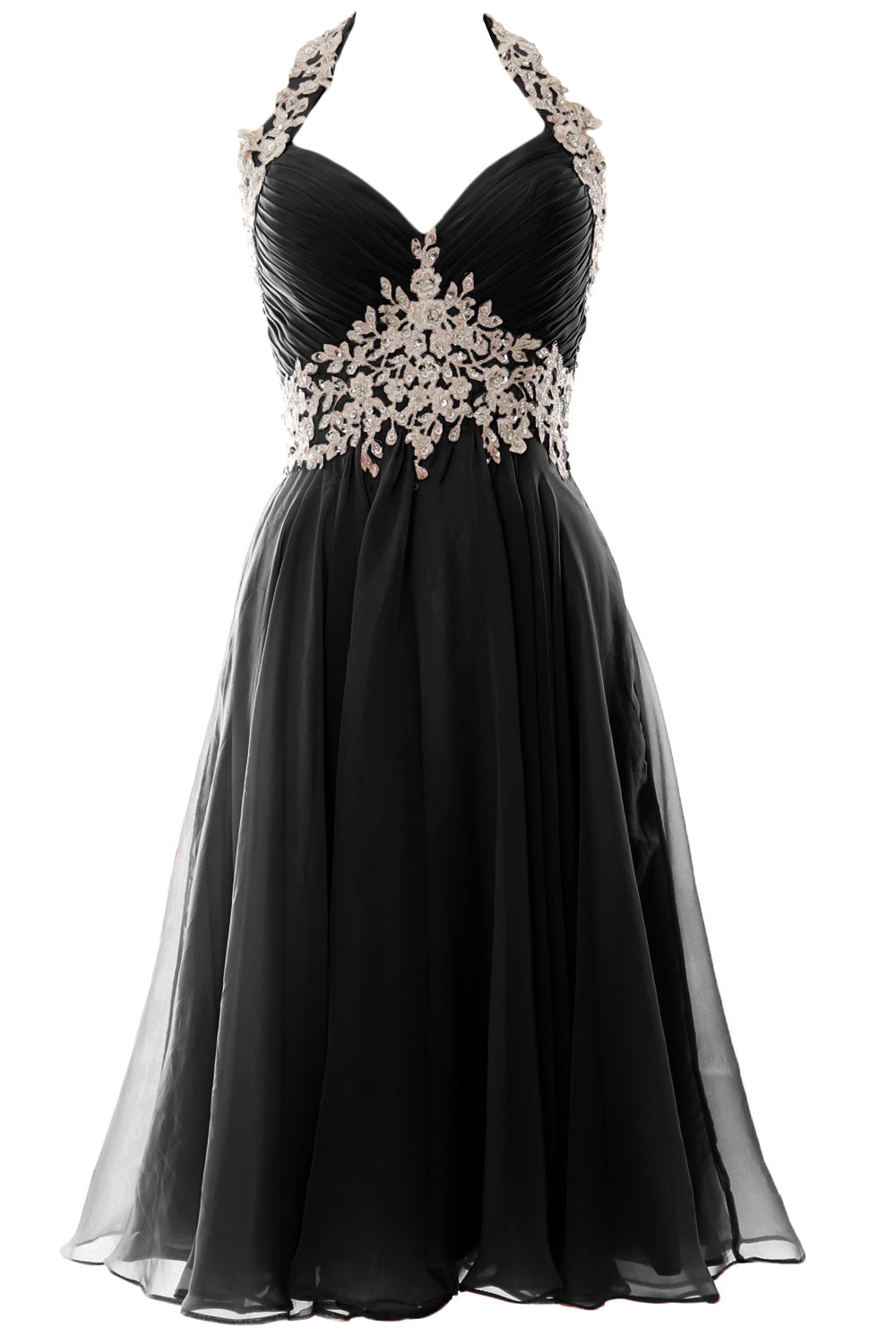 MACloth Damen Neckholder Kurz Spitze Perlenbesetztes Kleid für Hochzeitsgäste Homecoming