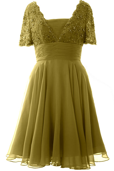 MACloth Women Mother of Bride Dress Short Sleeves Lace Wedding Party Formal Gown