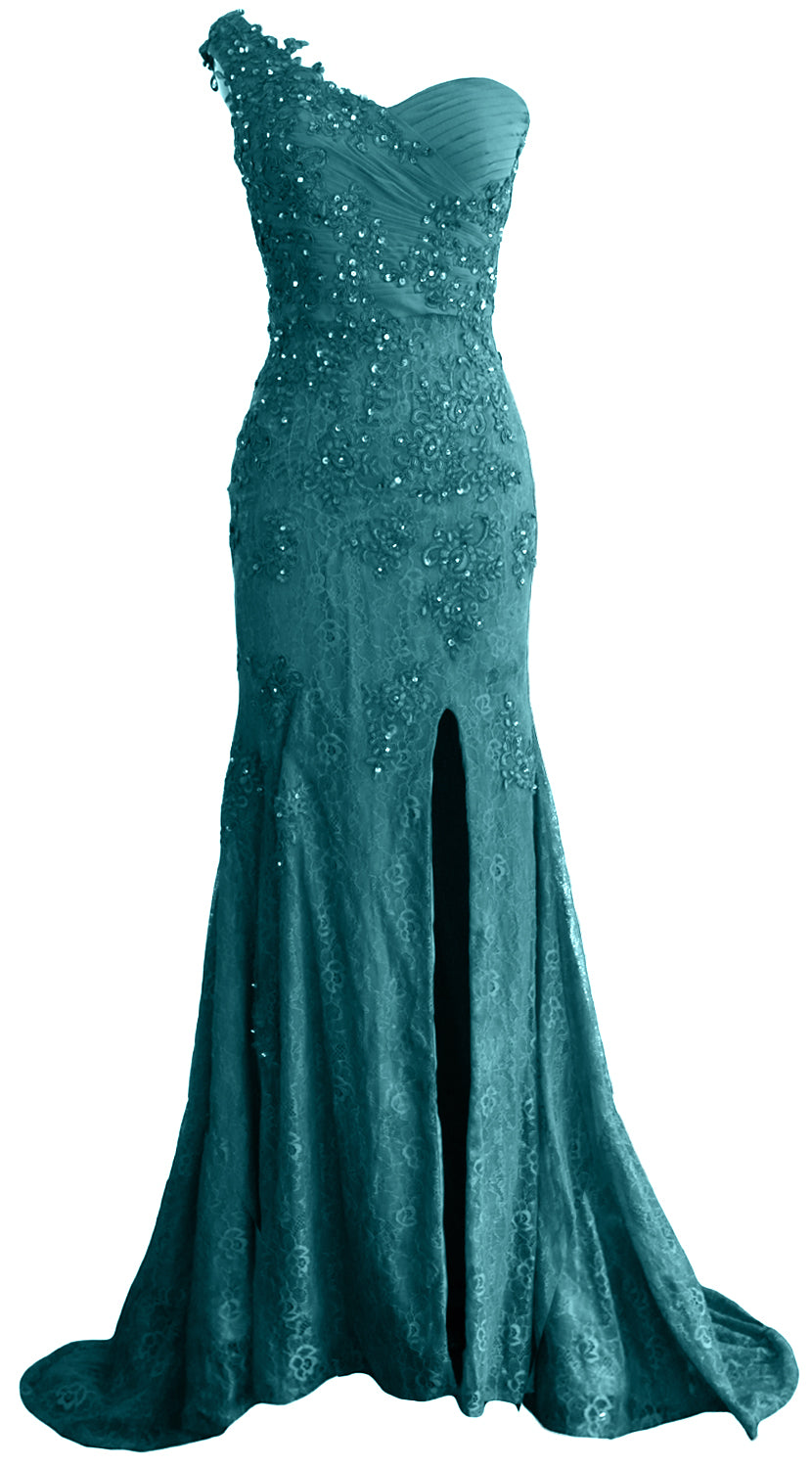 MACloth Women Prom Dresses Mermaid One Shoulder Long Lace Maxi Wedding Gown Long